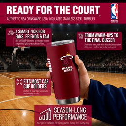 Miami Heat NBA Basketball 20oz Stainless Steel Vacuum Insulated Game Day Tumbler with Silicone Grip - Garnet