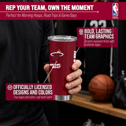 Miami Heat NBA Basketball 20oz Stainless Steel Vacuum Insulated Game Day Tumbler with Silicone Grip - Garnet