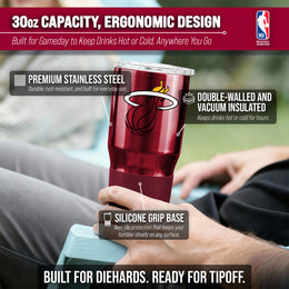 Miami Heat NBA Basketball 30oz Stainless Steel Vacuum Insulated Game Day Tumbler with Silicone Grip - Garnet