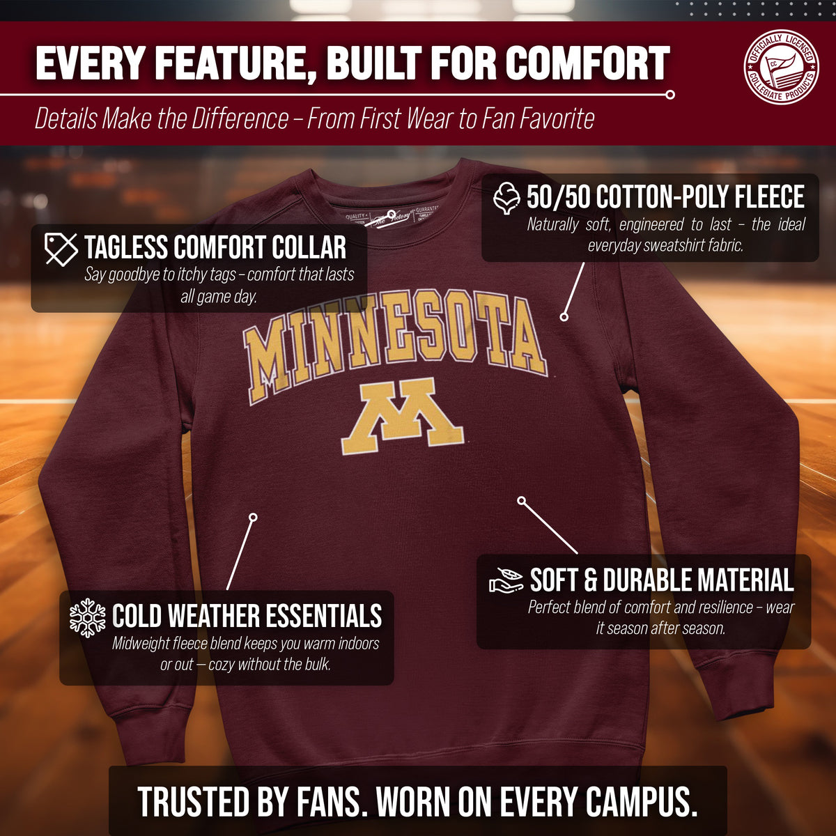 Minnesota Golden Gophers Adult Arch & Logo Soft Style Gameday Crewneck Sweatshirt - Maroon