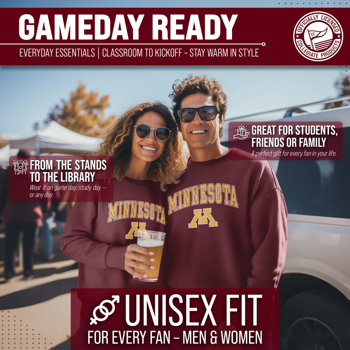 Minnesota Golden Gophers Adult Arch & Logo Soft Style Gameday Crewneck Sweatshirt - Maroon