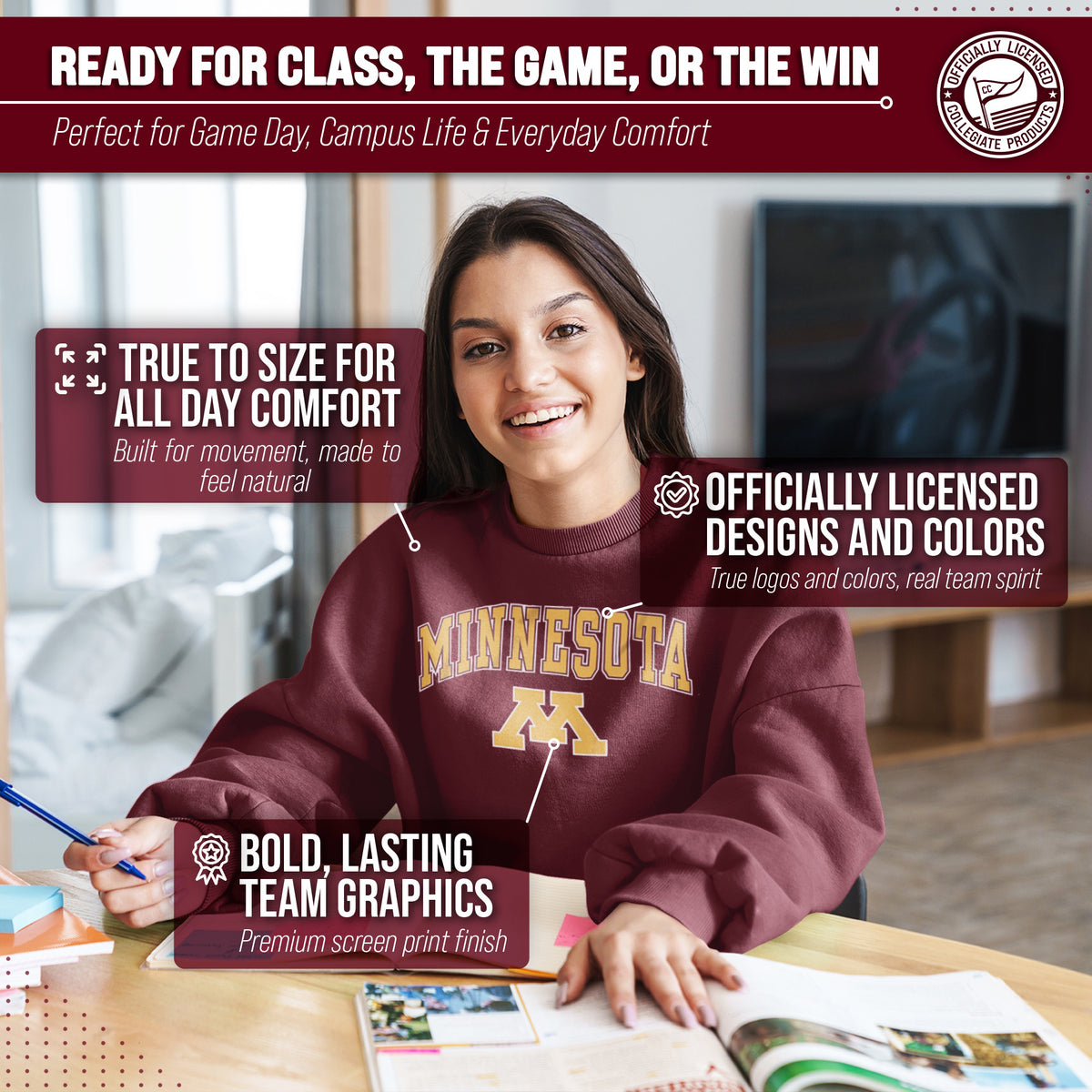 Minnesota Golden Gophers Adult Arch & Logo Soft Style Gameday Crewneck Sweatshirt - Maroon