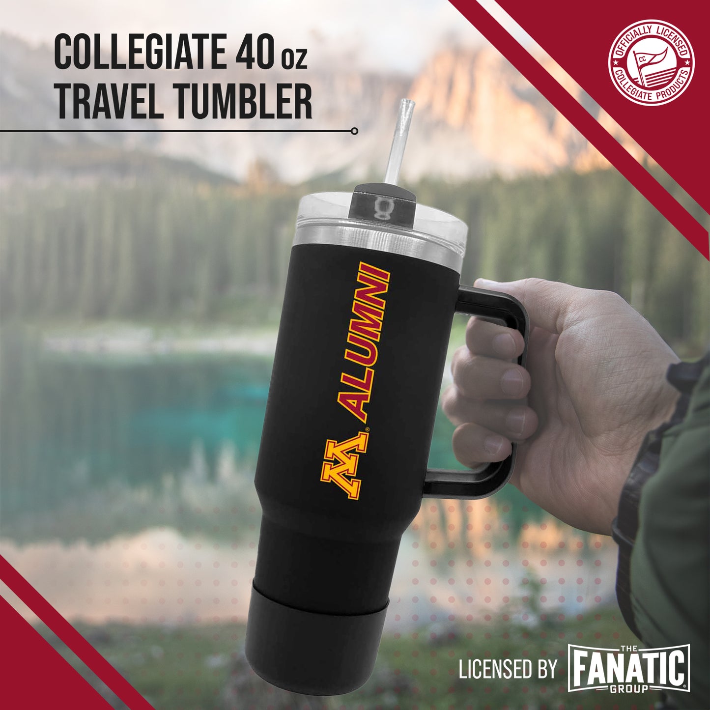 Minnesota Golden Gophers Collegiate 40oz Stainless Steel Travel Tumbler with Handle for Alumni - Black