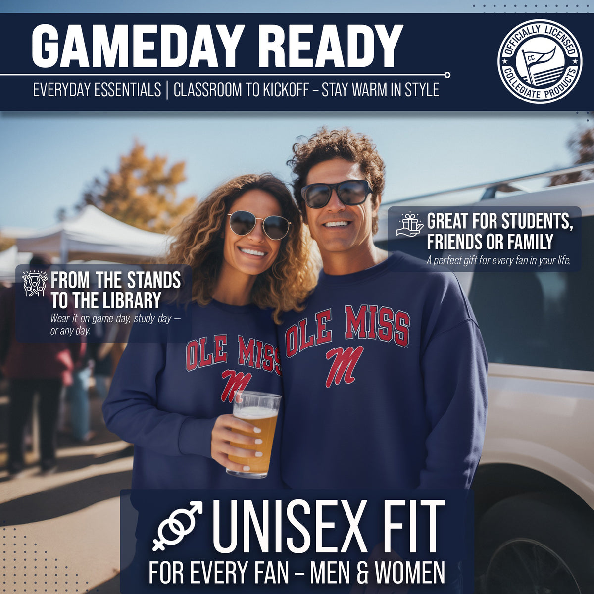Ole Miss Rebels Adult Arch & Logo Soft Style Gameday Crewneck Sweatshirt - Navy