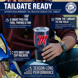 Ole Miss Rebels NCAA University 30oz Stainless Steel Vacuum Insulated Game Day Tumbler with Silicone Grip - Navy