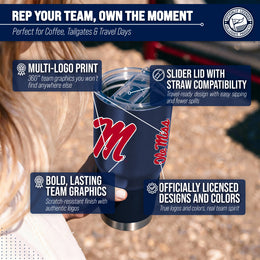 Ole Miss Rebels NCAA University 30oz Stainless Steel Vacuum Insulated Game Day Tumbler with Silicone Grip - Navy