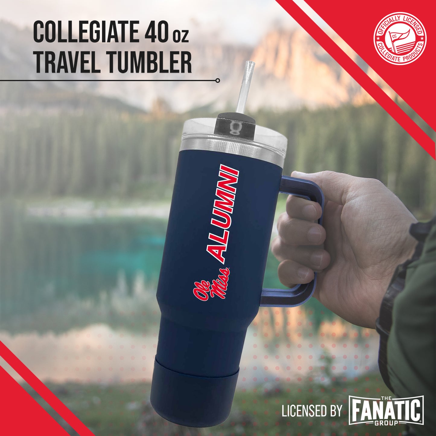 Ole Miss Rebels Collegiate 40oz Stainless Steel Travel Tumbler with Handle for Alumni - Navy