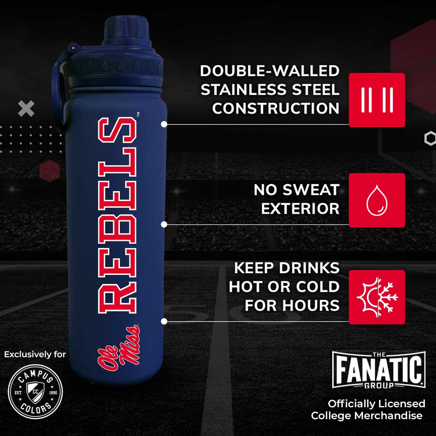 Ole Miss Rebels NCAA Stainless Steel Water Bottle - Royal