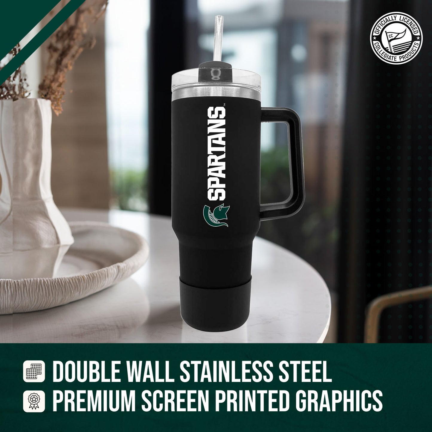 Michigan State Spartans College & University 40 oz Travel Tumbler With Handle - Black