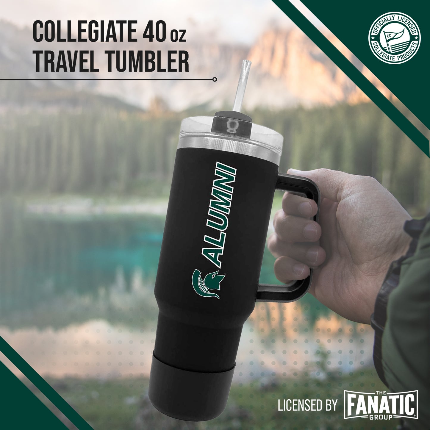 Michigan State Spartans Collegiate 40oz Stainless Steel Travel Tumbler with Handle for Alumni - Black