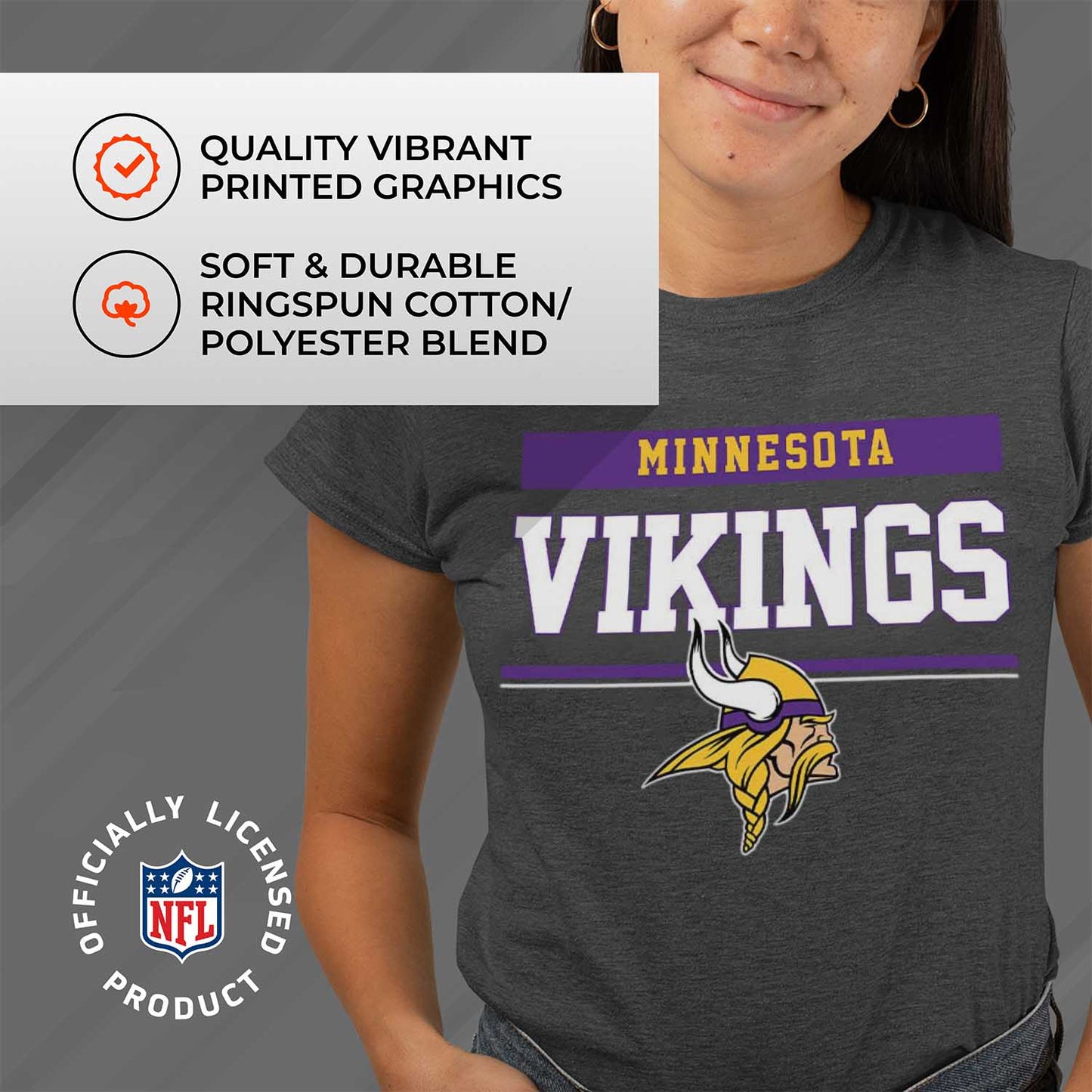 Minnesota Vikings NFL Women's Team Block Plus Sized Relaxed Fit T-Shirt - Charcoal