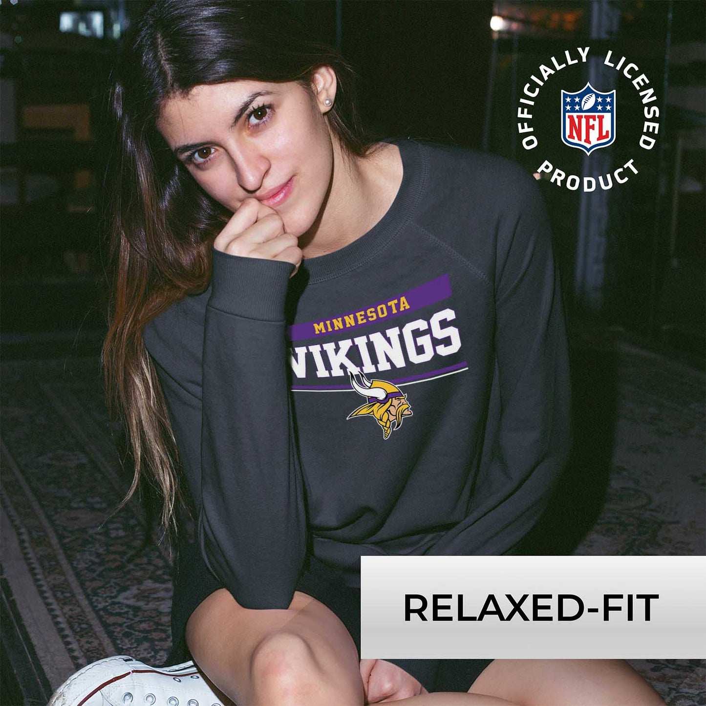 Minnesota Vikings NFL Womens Team Block French Terry Slouchy Top - Charcoal