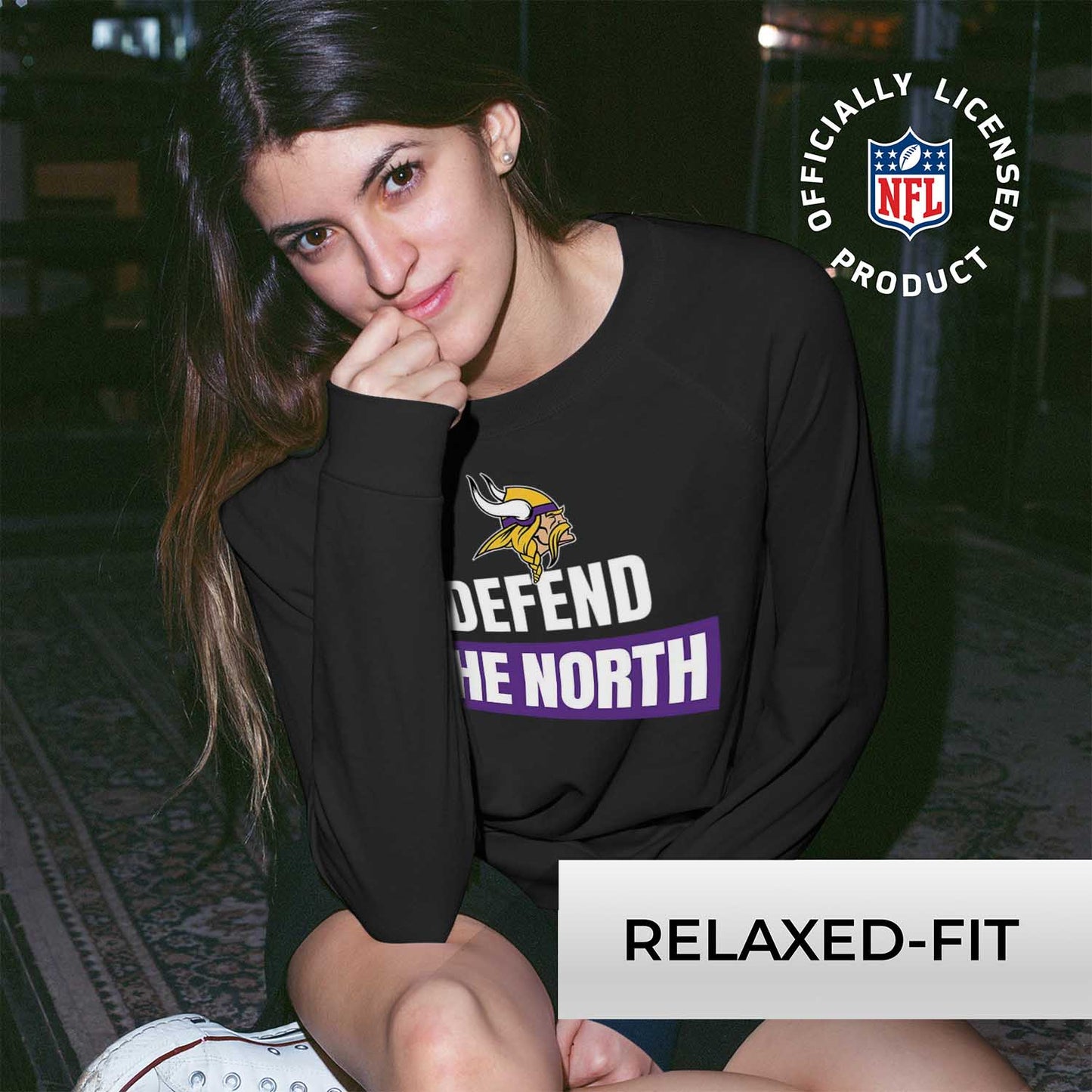 Minnesota Vikings NFL Womens Plus Size Team Slogan Crew Neck - Black