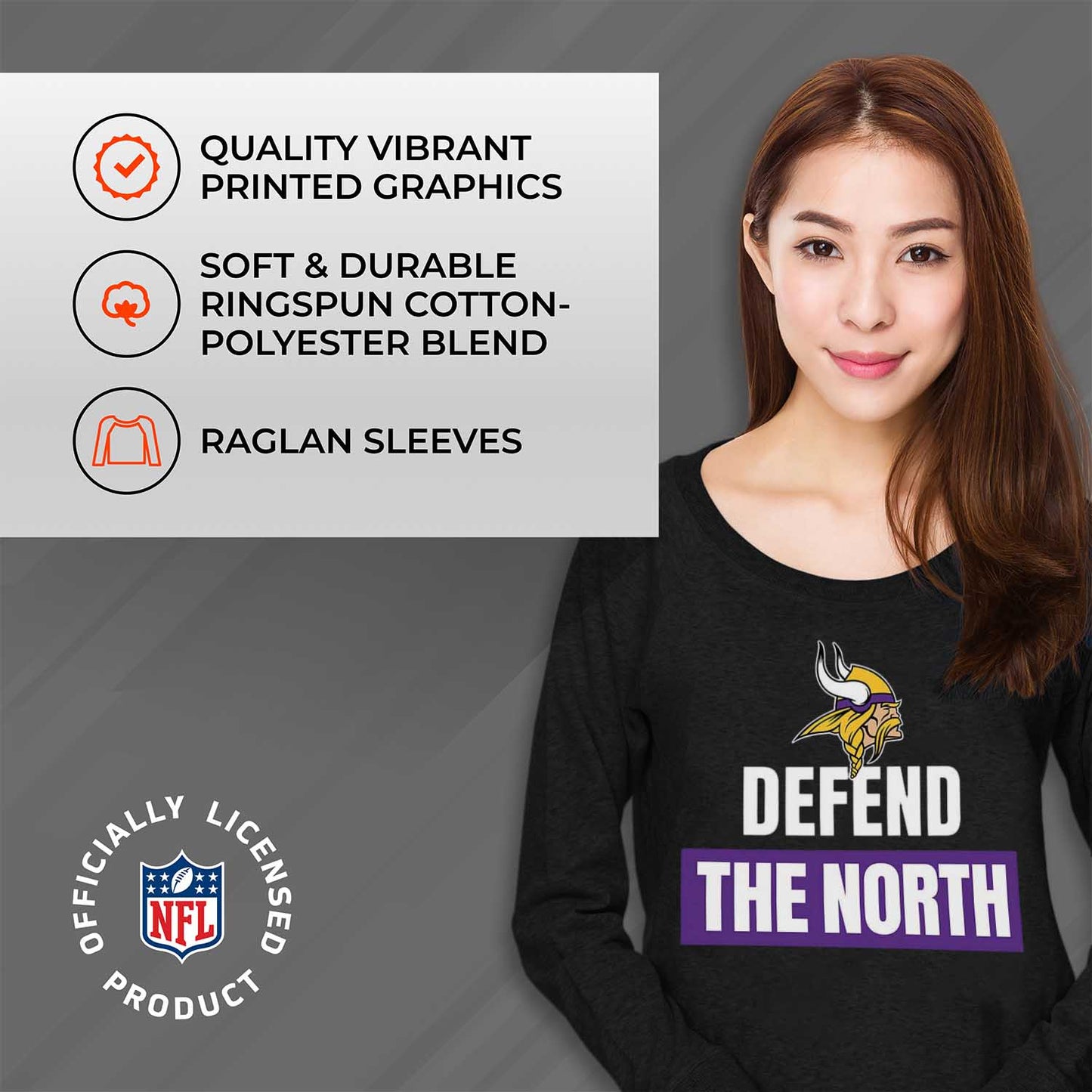 Minnesota Vikings NFL Womens Team Slogan Crew Neck - Black