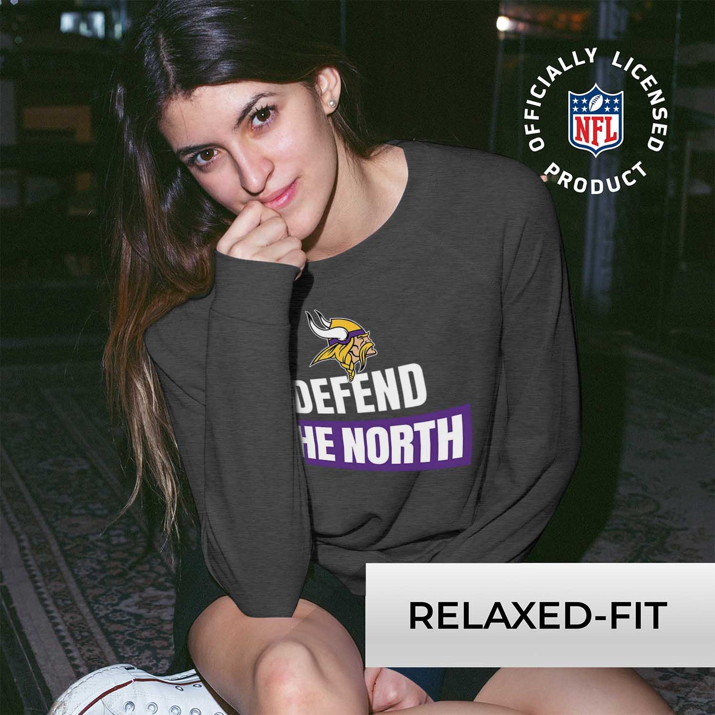 Minnesota Vikings NFL Womens Plus Size Team Slogan Crew Neck - Charcoal