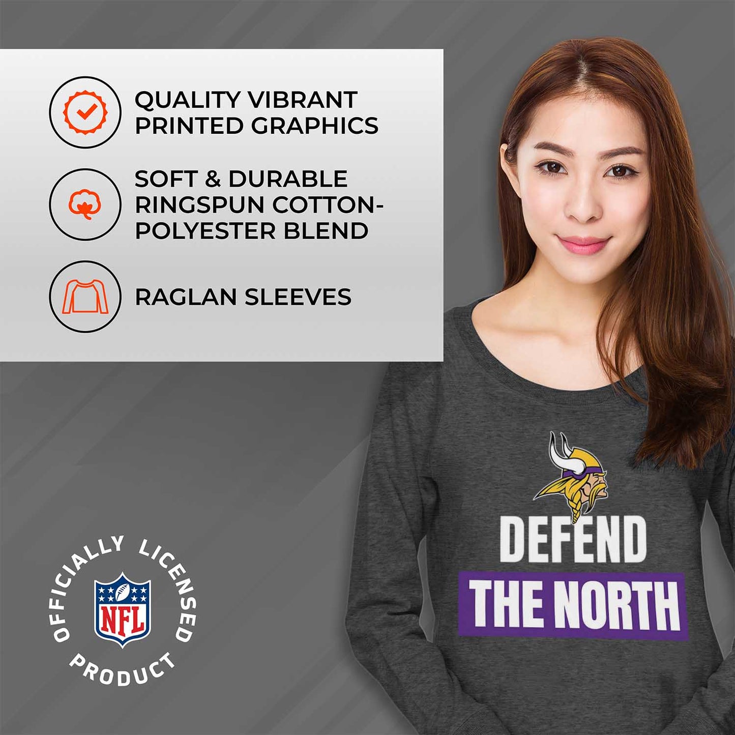Minnesota Vikings NFL Womens Team Slogan Crew Neck - Charcoal