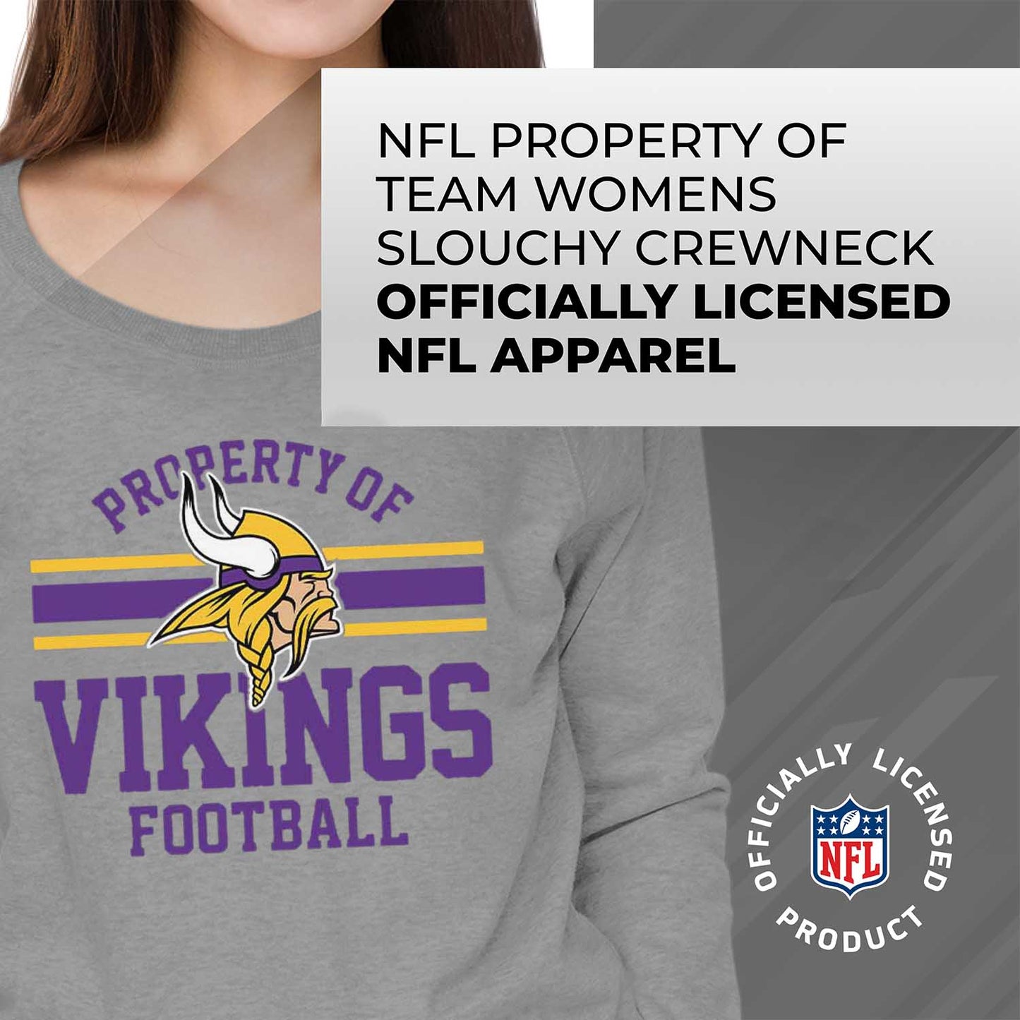 Minnesota Vikings NFL Womens Property of Lighweight Crew Neck - Sport Gray