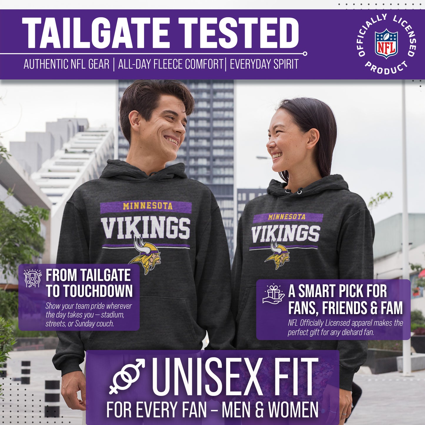 Minnesota Vikings NFL Adult Gameday Charcoal Hooded Sweatshirt - Charcoal