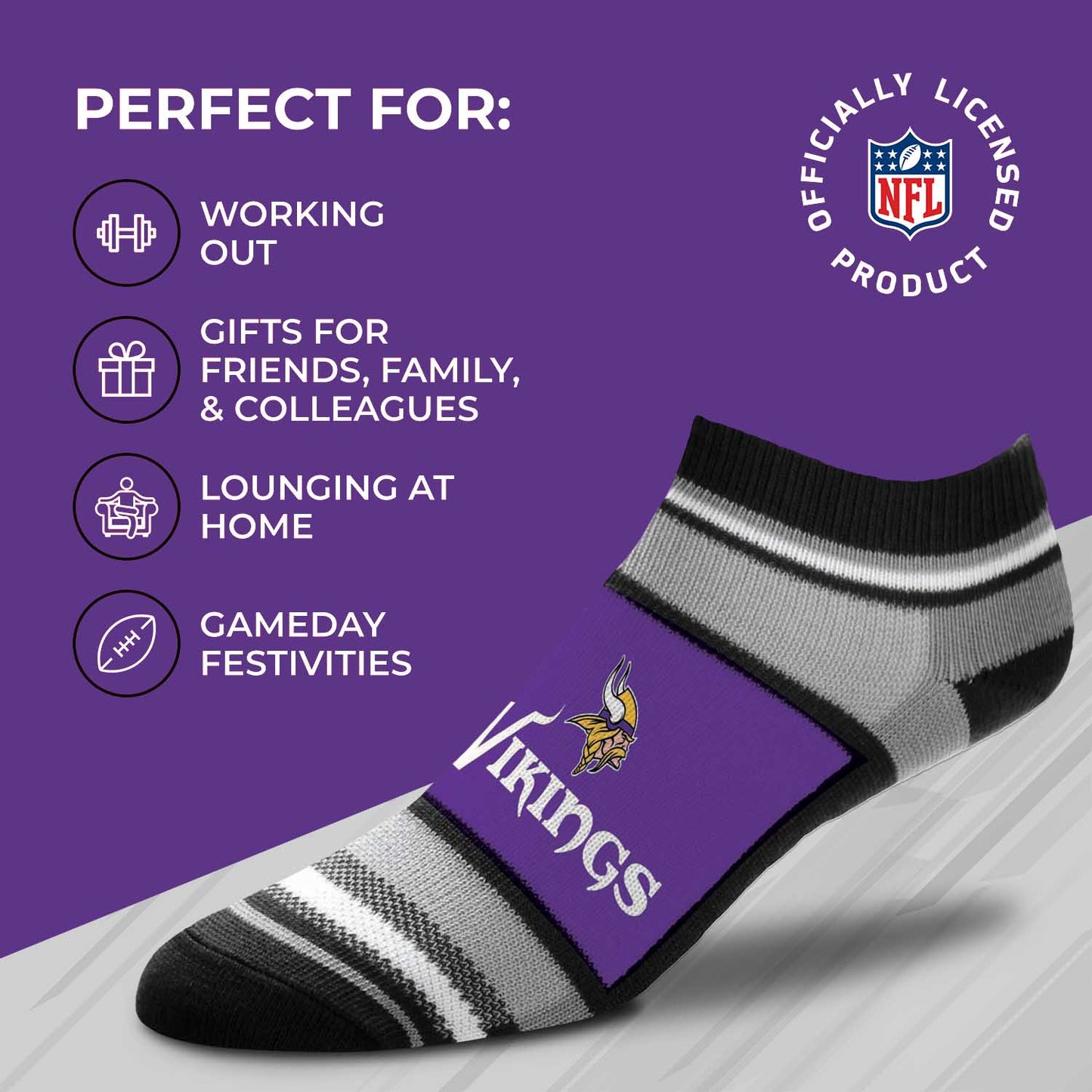 Minnesota Vikings Adult Marquis Addition No Show Socks - Purple