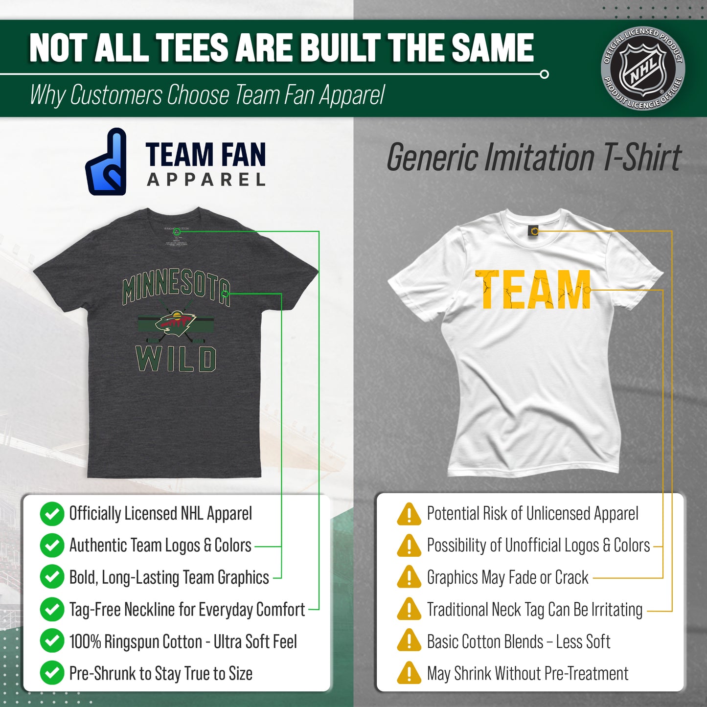 Minnesota Wild NHL Adult Faceoff Tag-Less T-Shirt - Black