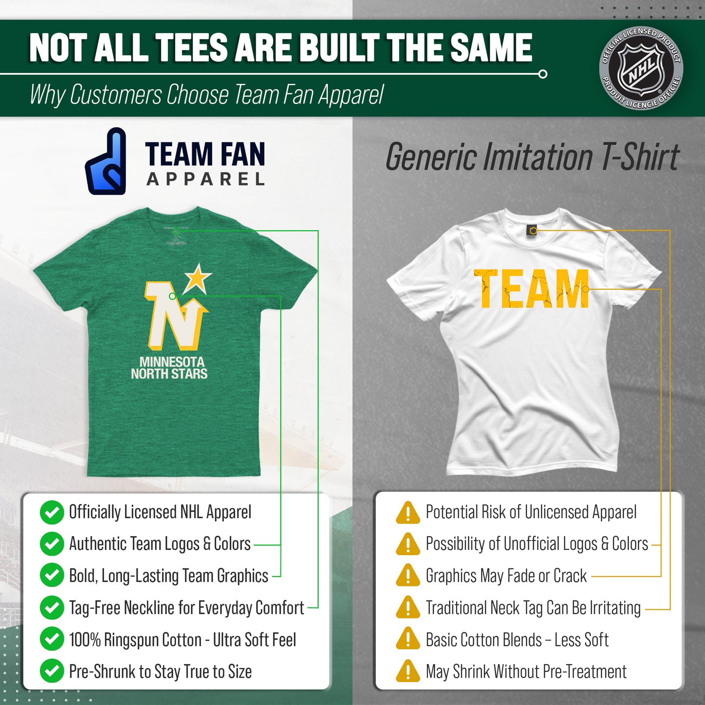 Minnesota North Stars NHL Adult Retro Logo Tag-Less T-Shirt - Kelly Green Heather