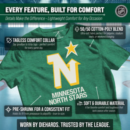 Minnesota North Stars NHL Adult Retro Logo Tag-Less T-Shirt - Kelly Green Heather