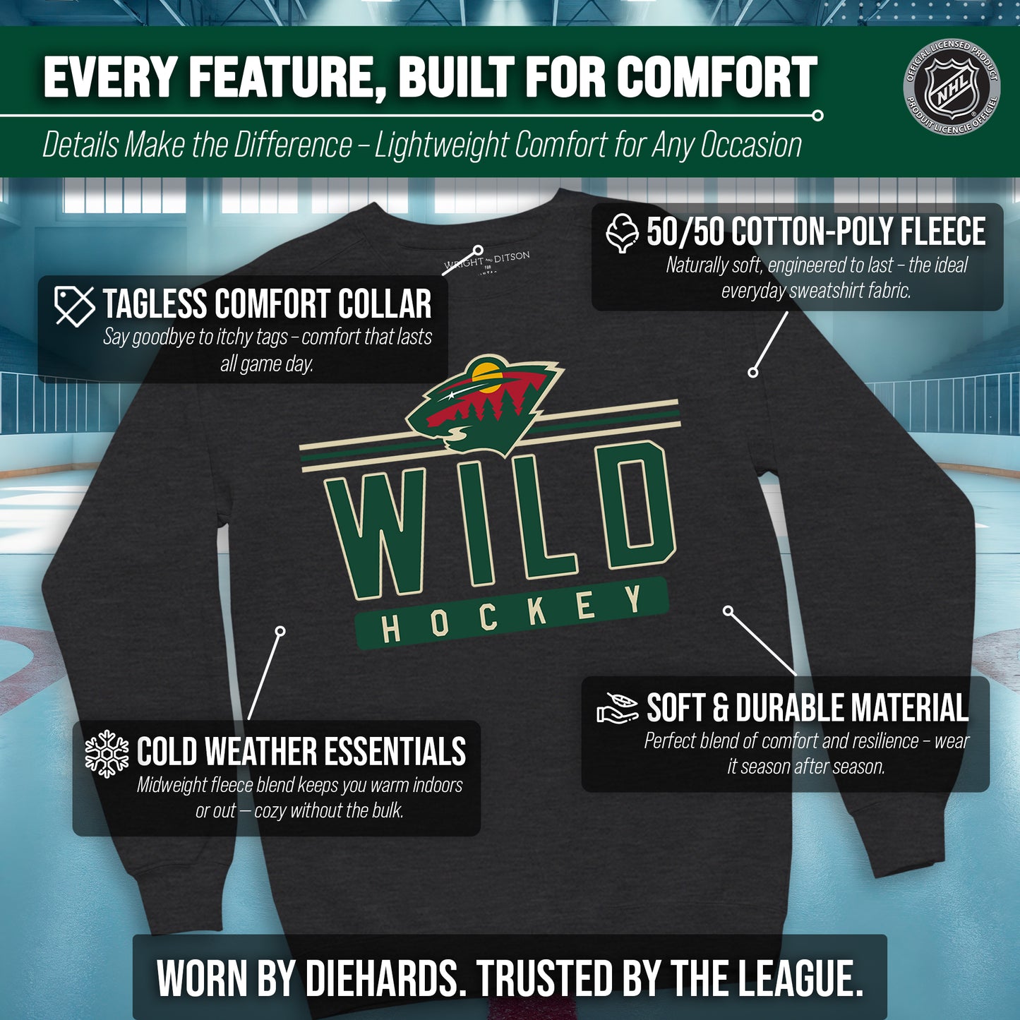 Minnesota Wild NHL Charcoal True Fan Crewneck Sweatshirt - Charcoal