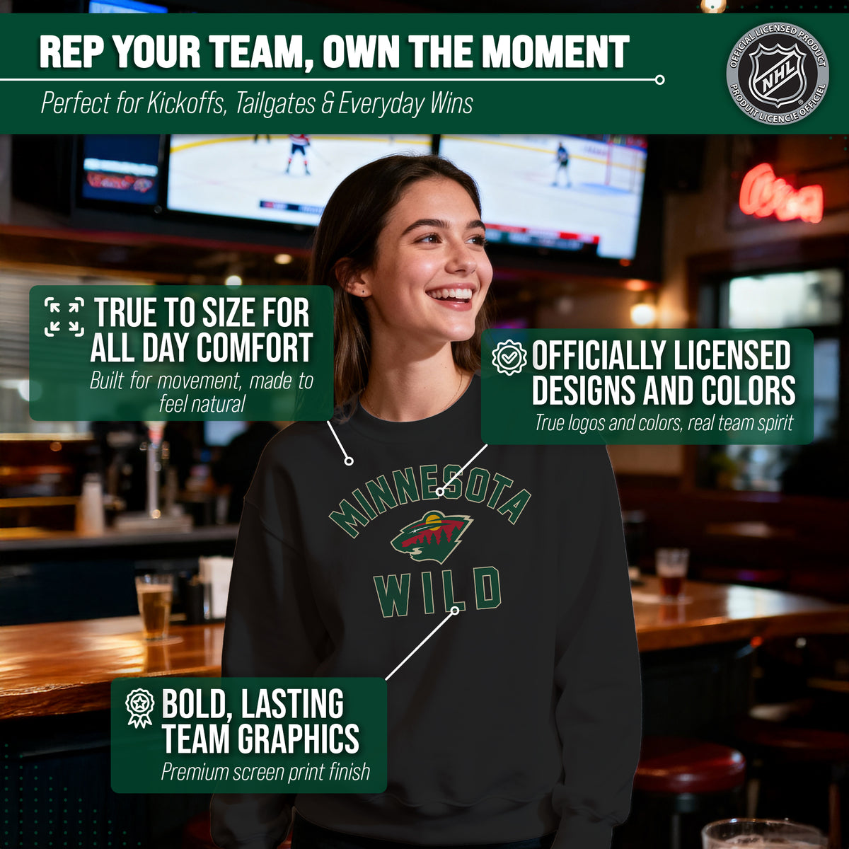 NFL Gameday Crewneck Sweatshirt, Cotton Fleece Pullover Men Women