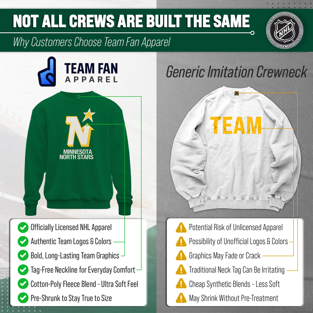 Minnesota North Stars NHL Retro Logo Fleece Crewneck Sweatshirt Men Women - Kelly Green