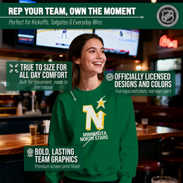 Minnesota North Stars NHL Retro Logo Fleece Crewneck Sweatshirt Men Women - Kelly Green