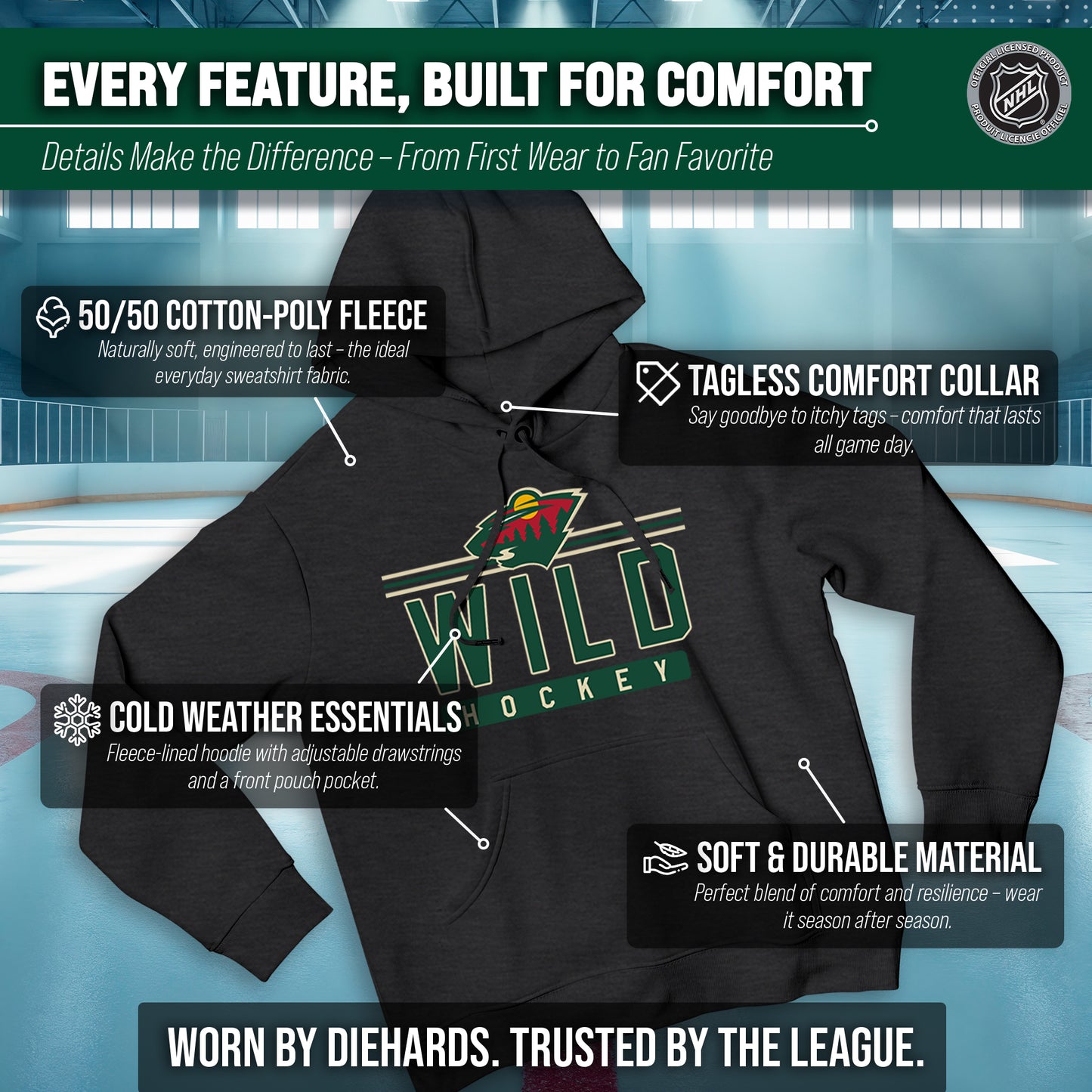 Minnesota Wild NHL Adult Heather Charcoal True Fan Hooded Sweatshirt Unisex - Charcoal