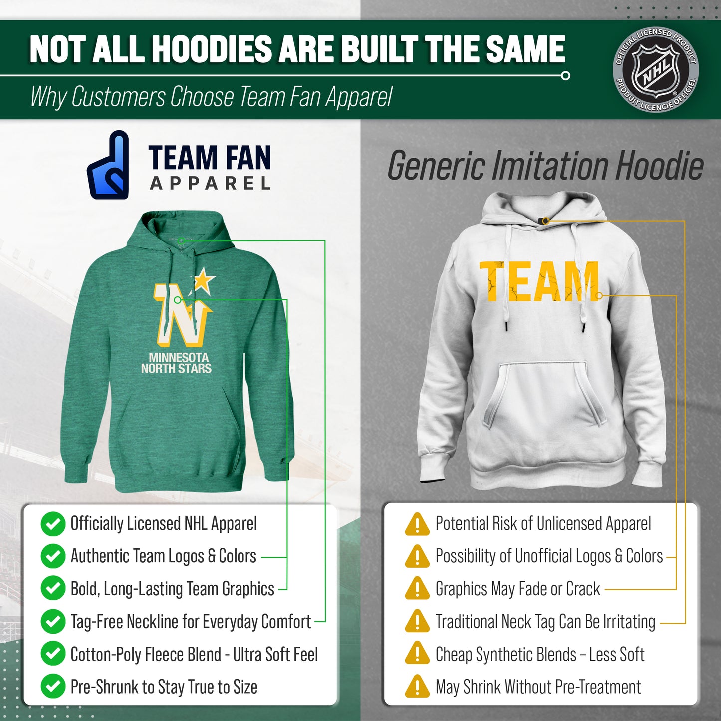 Minnesota North Stars Adult NHL Retro Logo Hockey Fleece Hooded Sweatshirt - Kelly Green Heather