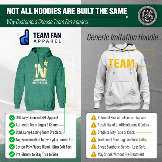 Minnesota North Stars Adult NHL Retro Logo Hockey Fleece Hooded Sweatshirt - Kelly Green Heather