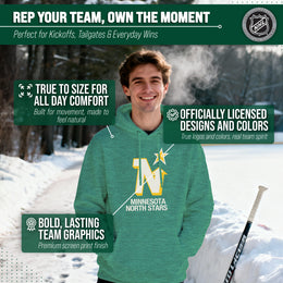 Minnesota North Stars Adult NHL Retro Logo Hockey Fleece Hooded Sweatshirt - Kelly Green Heather
