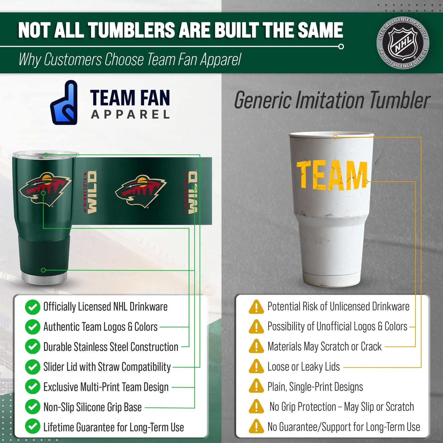 Minnesota Wild NHL Hockey 30oz Stainless Steel Vacuum Insulated Game Day Tumbler with Silicone Grip - Hunter Green