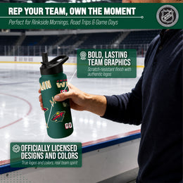 Minnesota Wild NHL Hockey 34oz Stainless Steel Vacuum Insulated Game Day Water Bottle with Flip Straw Lid and Handle - Hunter Green