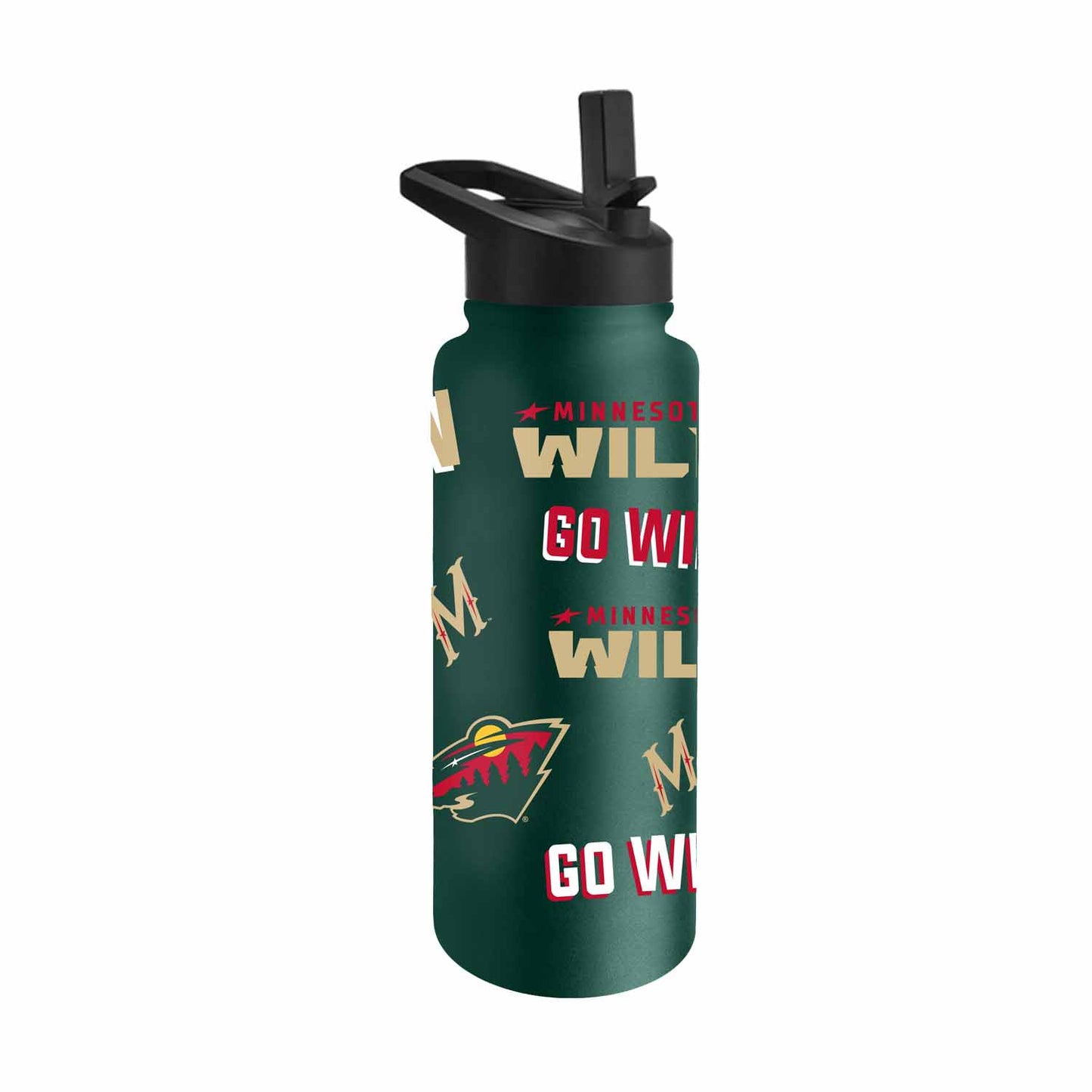 Minnesota Wild NHL Hockey 34oz Stainless Steel Vacuum Insulated Game Day Water Bottle with Flip Straw Lid and Handle - Hunter Green