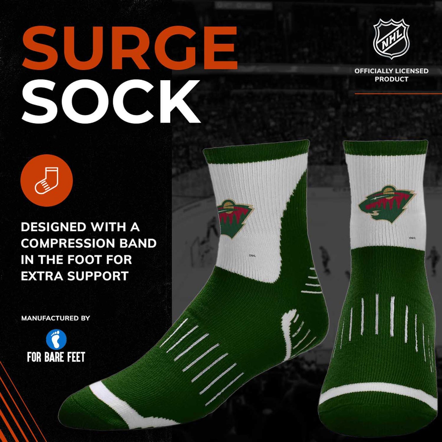 Minnesota Wild NHL Youth Surge Socks - Forest Green