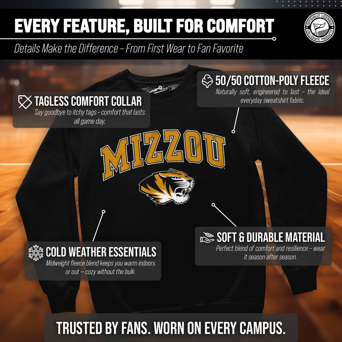 Missouri Tigers Adult Arch & Logo Soft Style Gameday Crewneck Sweatshirt - Black