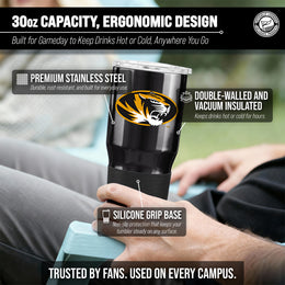 Missouri Tigers NCAA University 30oz Stainless Steel Vacuum Insulated Game Day Tumbler with Silicone Grip - Black