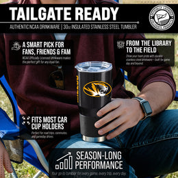 Missouri Tigers NCAA University 30oz Stainless Steel Vacuum Insulated Game Day Tumbler with Silicone Grip - Black