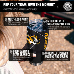 Missouri Tigers NCAA University 30oz Stainless Steel Vacuum Insulated Game Day Tumbler with Silicone Grip - Black