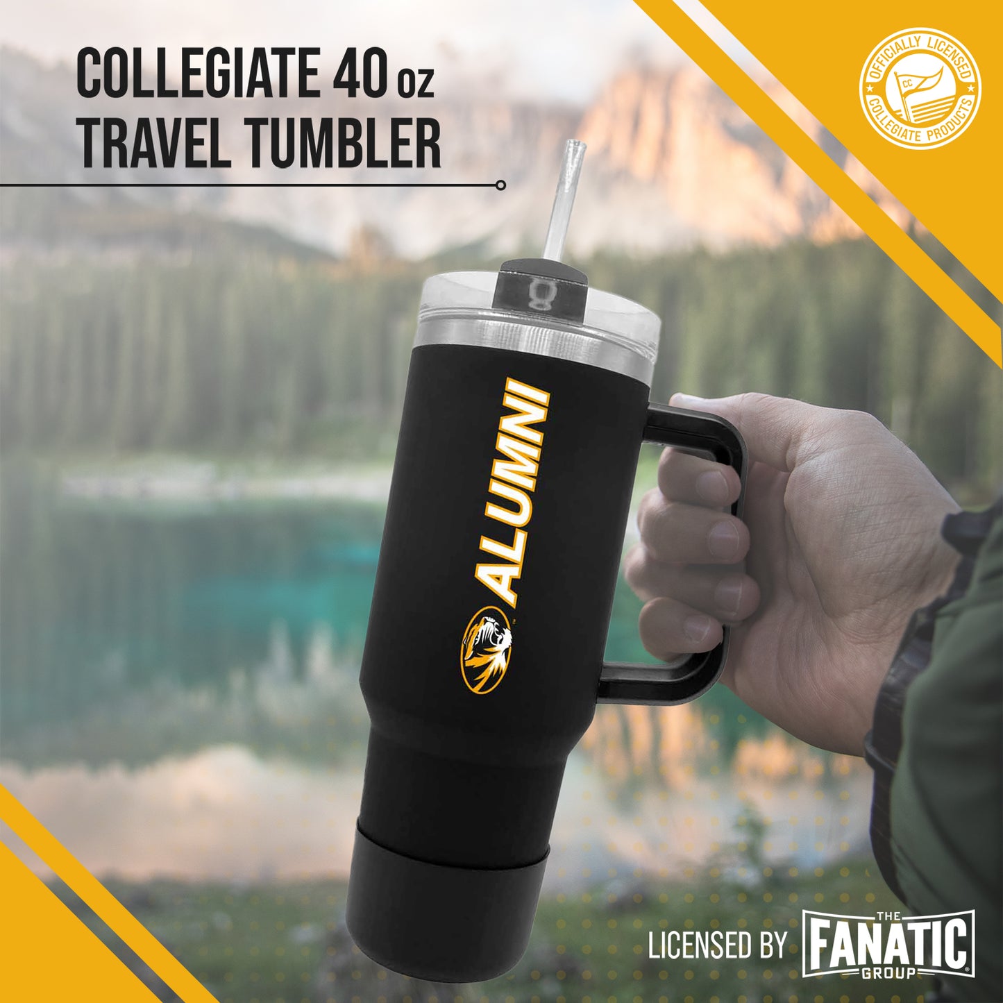 Missouri Tigers Collegiate 40oz Stainless Steel Travel Tumbler with Handle for Alumni - Black