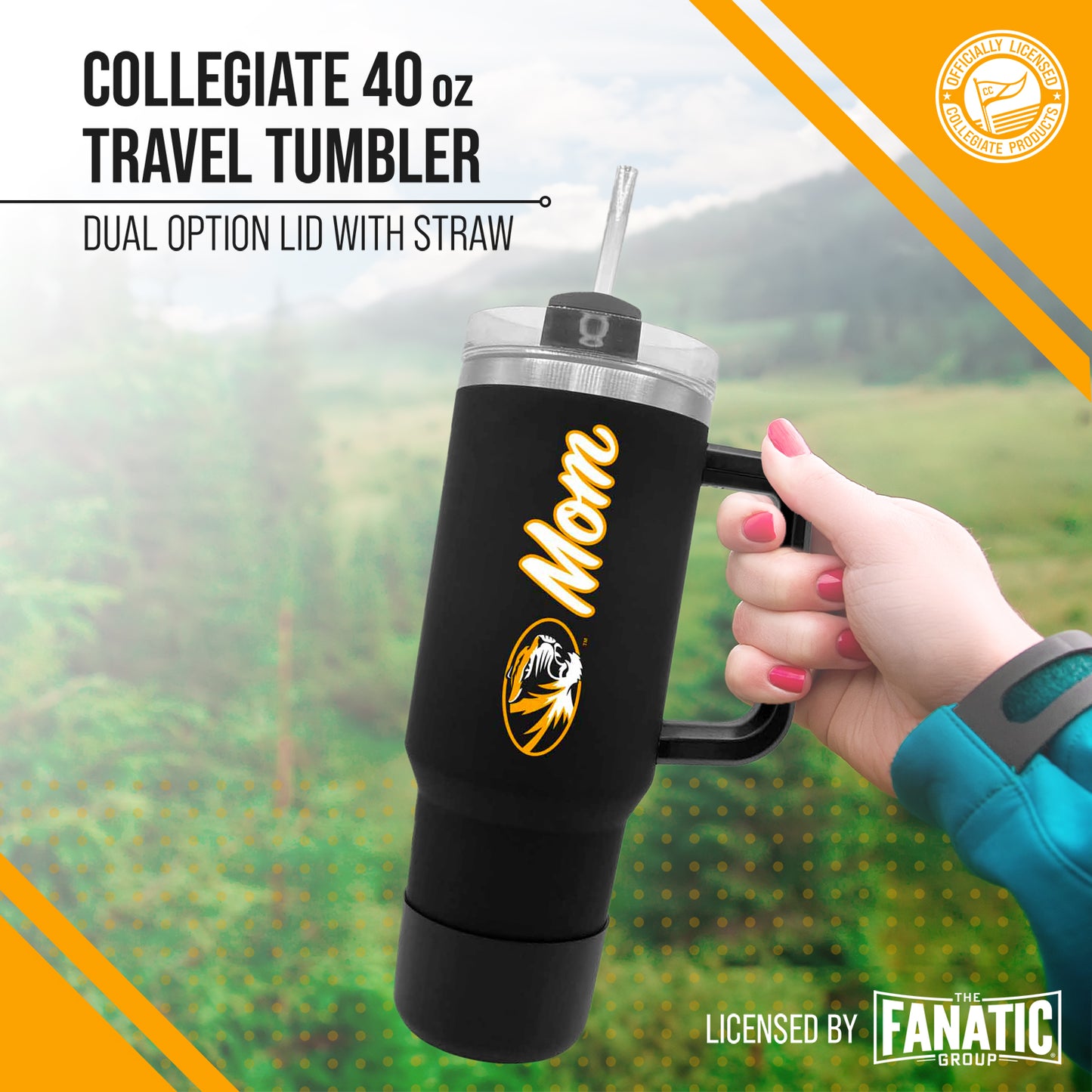 Missouri Tigers Collegiate 40oz Stainless Steel Travel Tumbler with Handle for Mom - Black