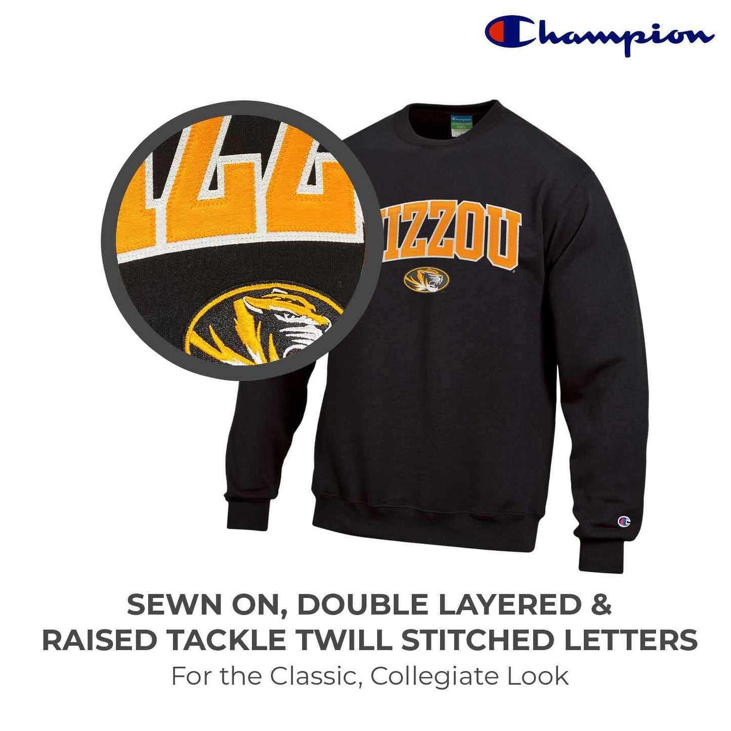 Missouri Tigers Adult Tackle Twill Crewneck - Black