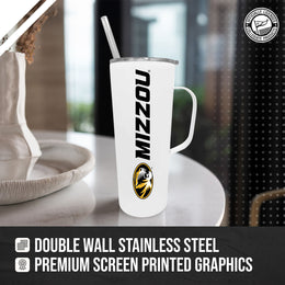 Missouri Tigers NCAA Stainless Steel 20oz Roadie With Handle & Dual Option Lid With Straw - White