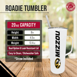 Missouri Tigers NCAA Stainless Steel 20oz Roadie With Handle & Dual Option Lid With Straw - White