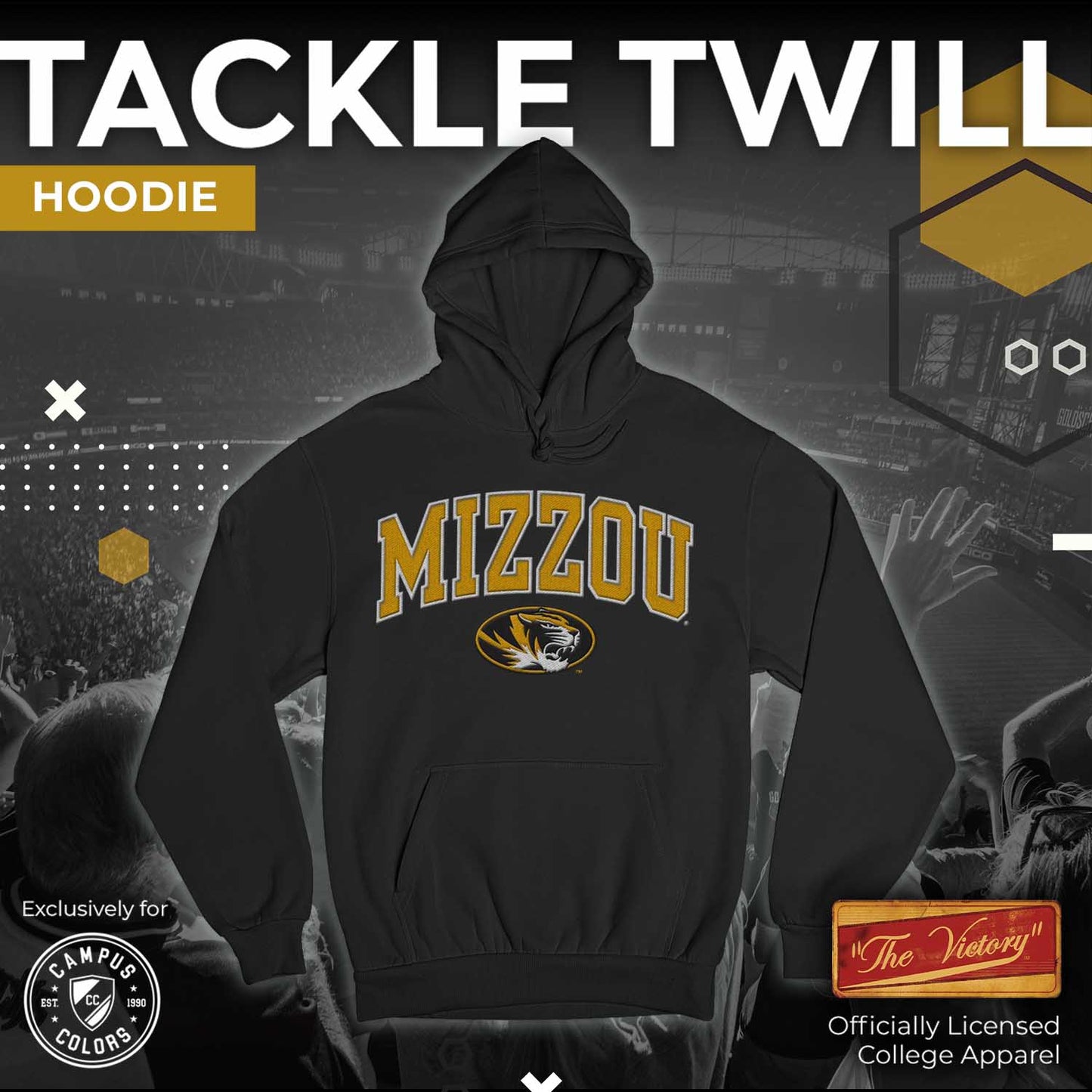 Missouri Tigers NCAA Adult Tackle Twill Hooded Sweatshirt - Black