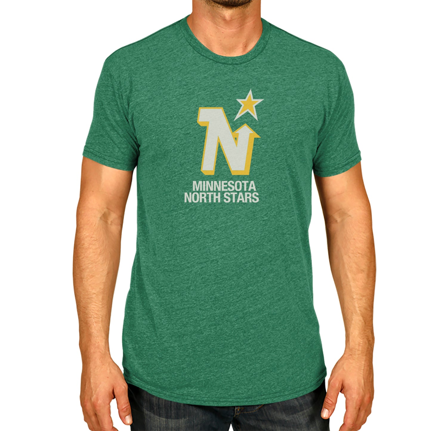 Minnesota North Stars NHL Adult Retro Logo Tag-Less T-Shirt - Kelly Green Heather