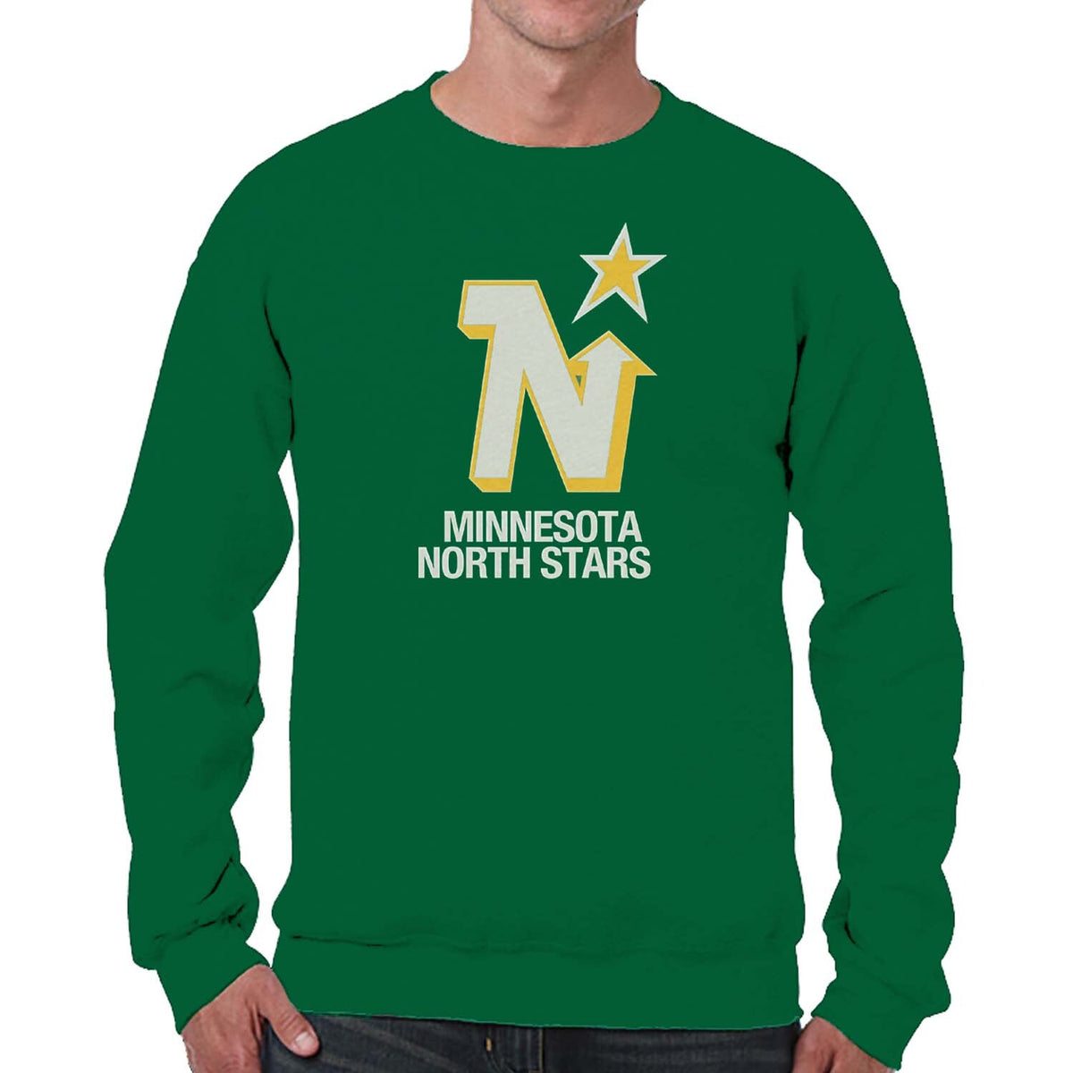 Minnesota North Stars NHL Retro Logo Fleece Crewneck Sweatshirt Men Women - Kelly Green